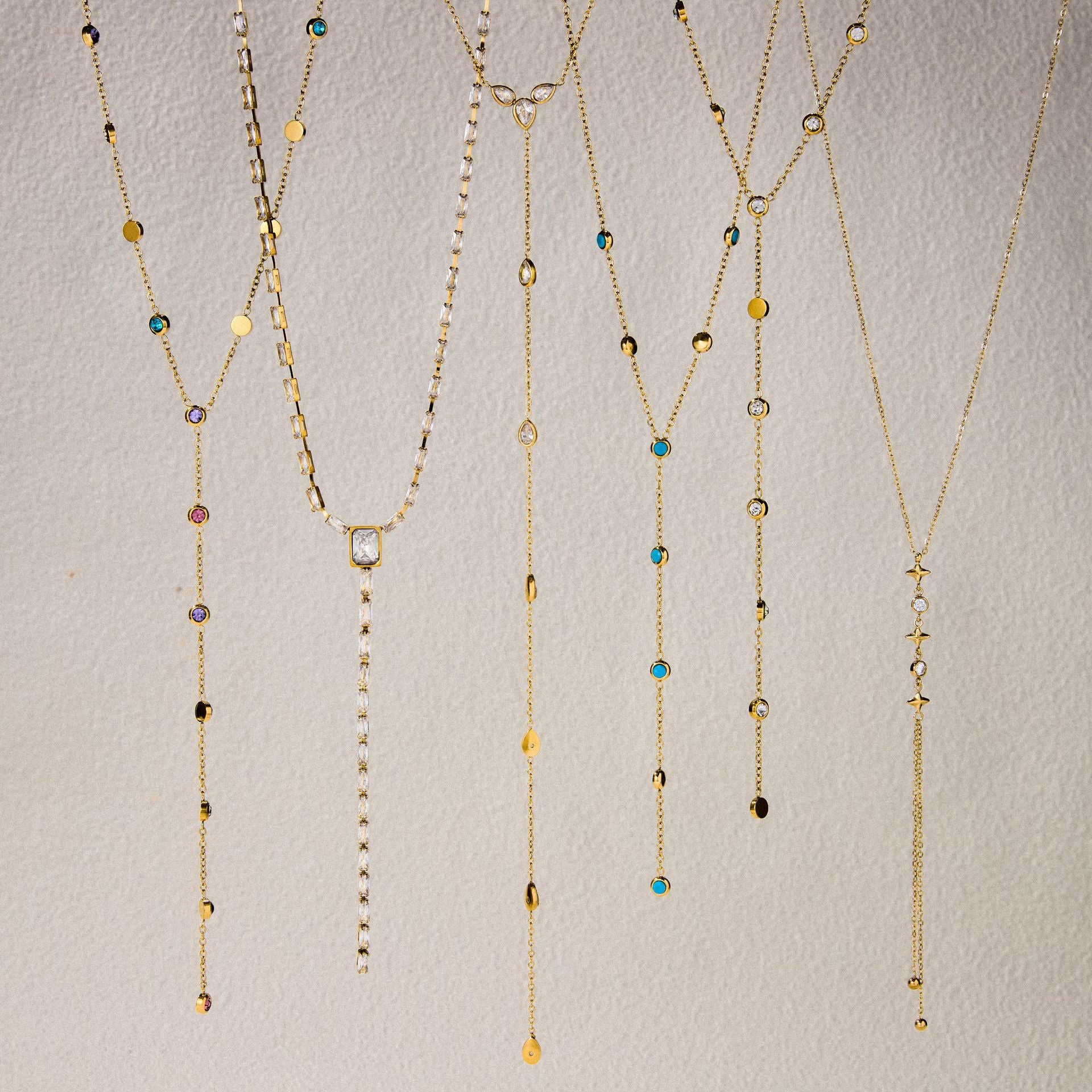 Gold Lariat Necklace Set - Multi-Style Gem/Star/Crystal Accents | INS-Style 18k Gold Tone Daily/Brunch Neck Jewelry for Women