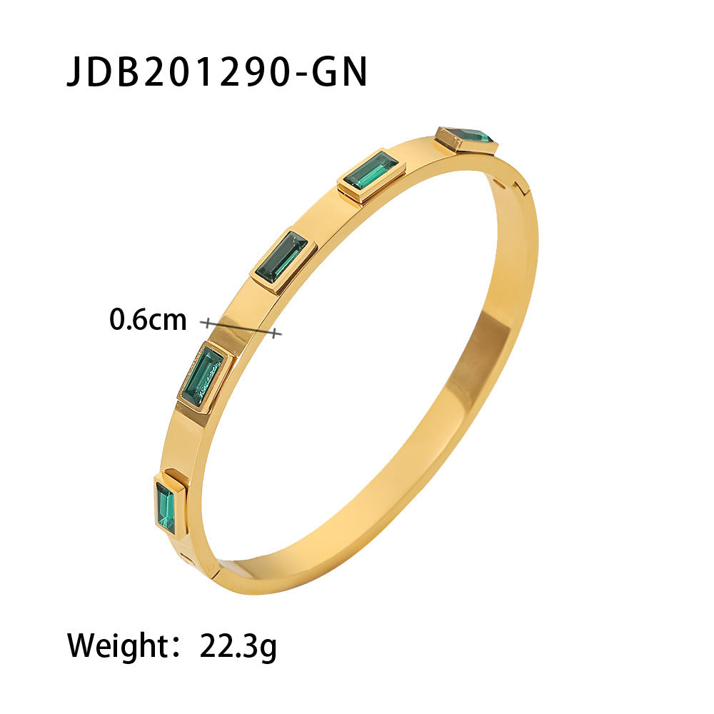 18k Gold Tone Emerald & Crystal Bangle Set - Sleek Striped Designs | INS-Style Stackable Daily/Brunch Wrist Jewelry for Women