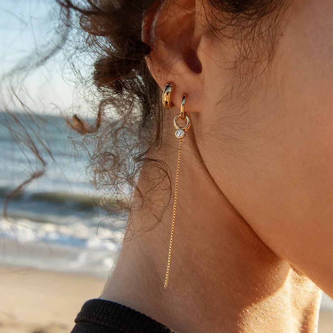 Gold Hoop Tassel CZ Dangle Earrings - Minimalist Long Chain Statement Jewelry for Women