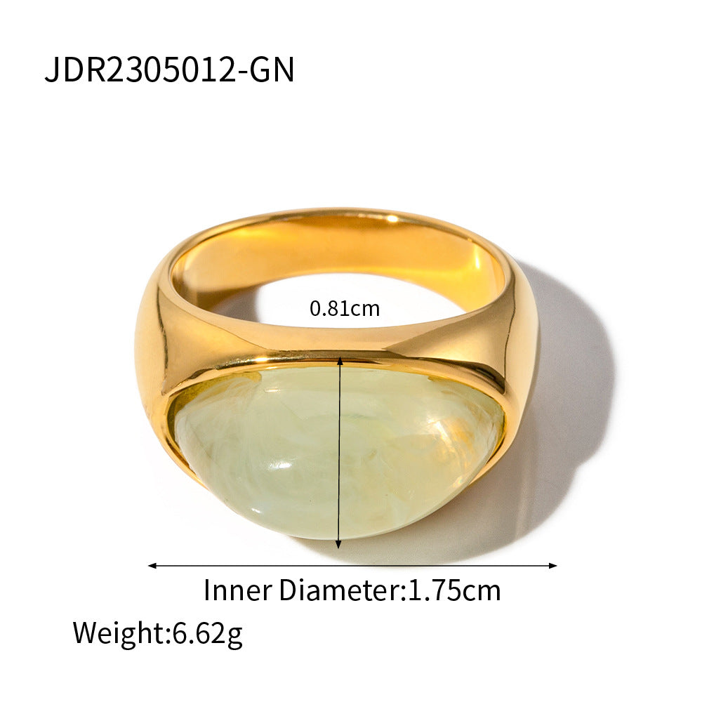 Gold & Silver Tone Gemstone Ring Set - Translucent Oval Stones | 18k INS-Style Minimalist Daily/Brunch Finger Jewelry for Women