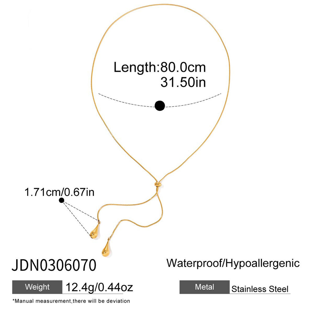 Gold Adjustable Y-Drop Necklace - Double Teardrop Pendant | Modern Elegant Lariat Jewelry for Women (Daily/Date Night/Casual Wear)