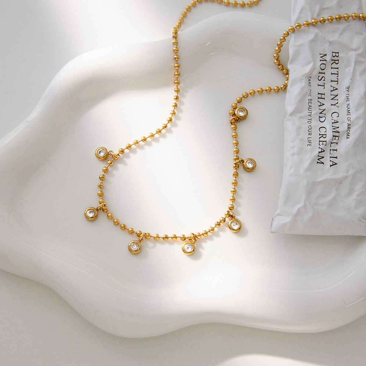 Gold Layered Beaded Chain Necklace Set - CZ Teardrop & Round Pendant Statement Jewelry for Women