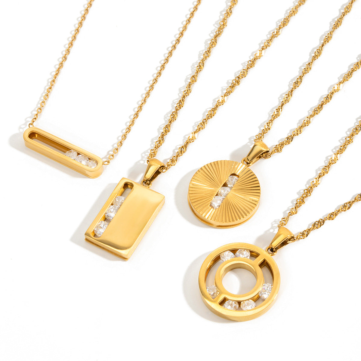 Gold Geometric Pendant Necklace Set - Minimalist Multi-Style Dainty Necklaces for Women