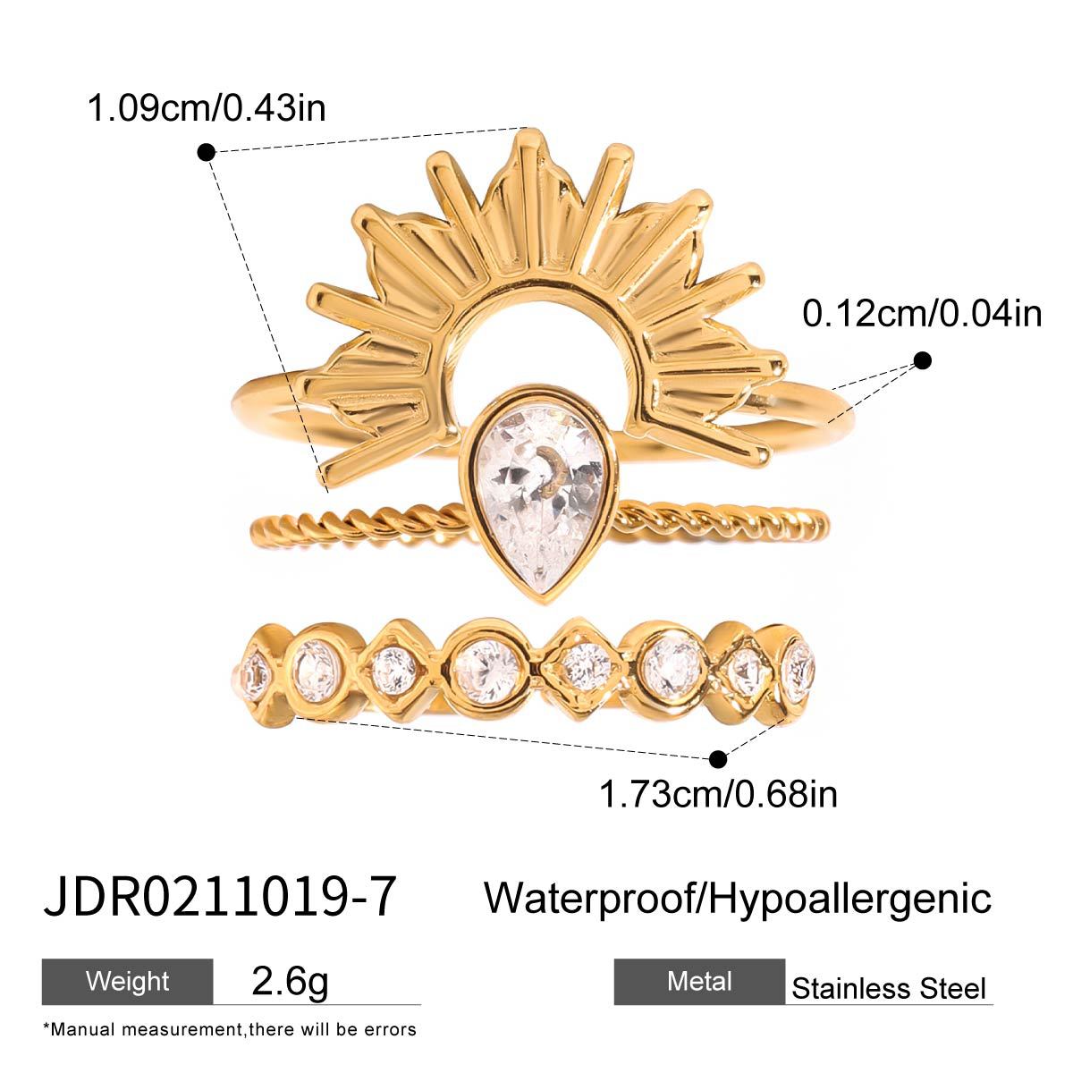 Gold Multi-Design Ring Set - Crystal/Sunburst/Shell/Floral Accents | 18k Gold Tone INS-Style Stackable Daily/Brunch Finger Jewelry for Women