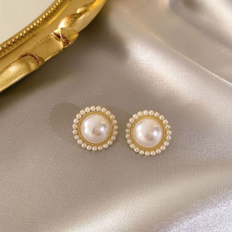 18k Gold Tone Pearl Red Ear Clip Set - Flower/Heart/Geometric Designs | INS-Style No-Piercing Daily/Brunch Accessories for Women