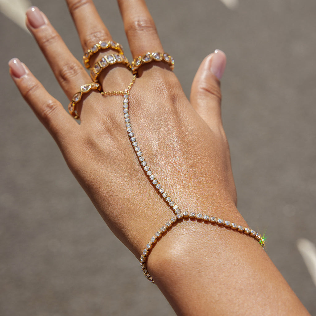 Gold Crystal Ring Set - Teardrop/Square/Heart/Circle Accents | 18k Gold Tone INS-Style Stackable Daily/Brunch Finger Jewelry for Women