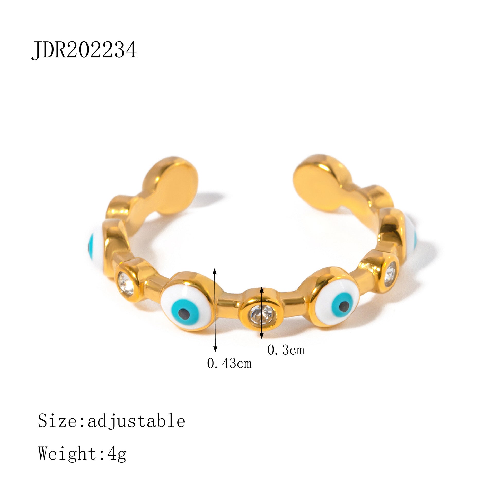 18k Gold Tone Evil Eye Ring Set - Crystal/Colorful Eye Designs | INS-Style Stackable Daily/Brunch Finger Jewelry for Women