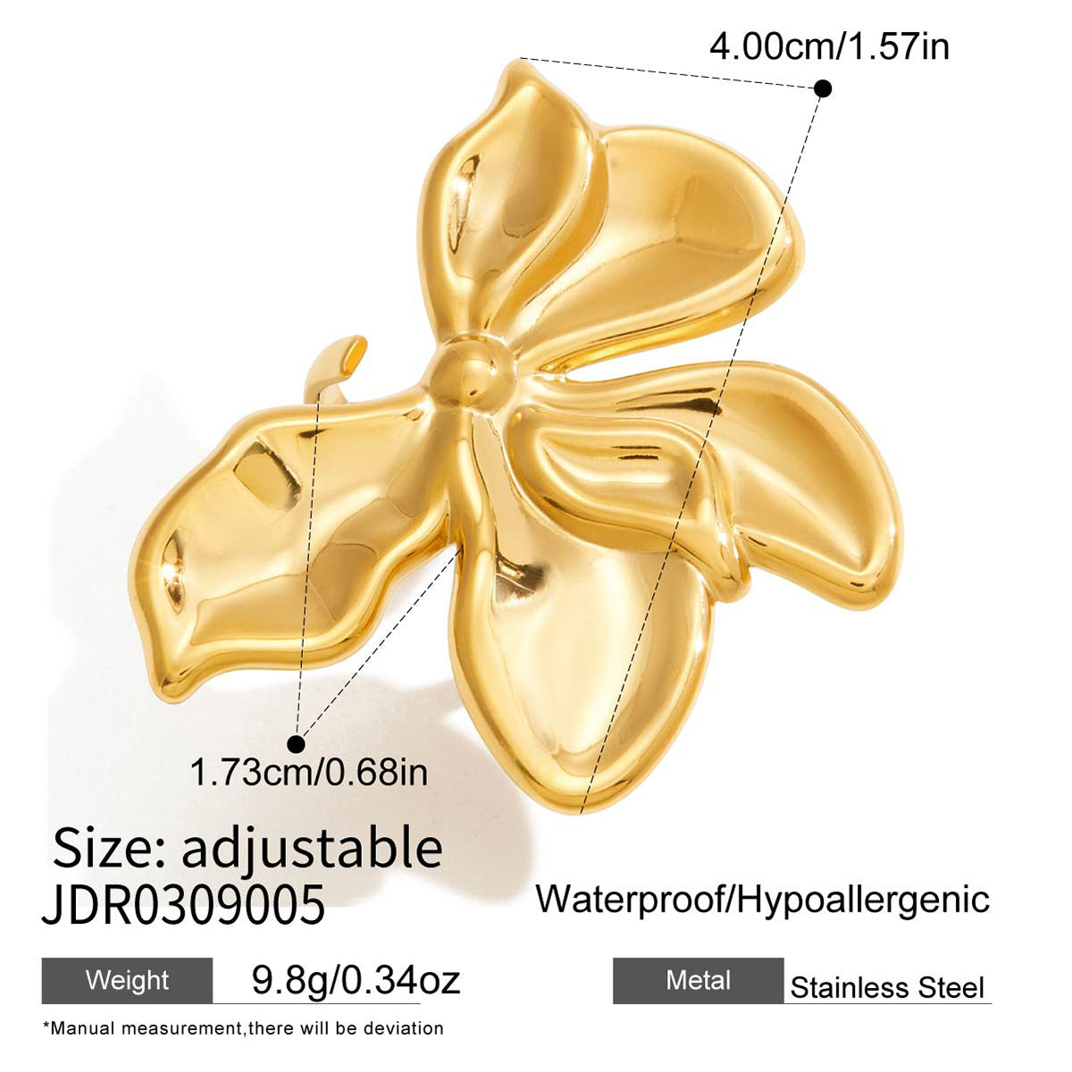 Gold Orchid Floral Statement Jewelry Set - Bold Sculpted Earrings & Ring for Women