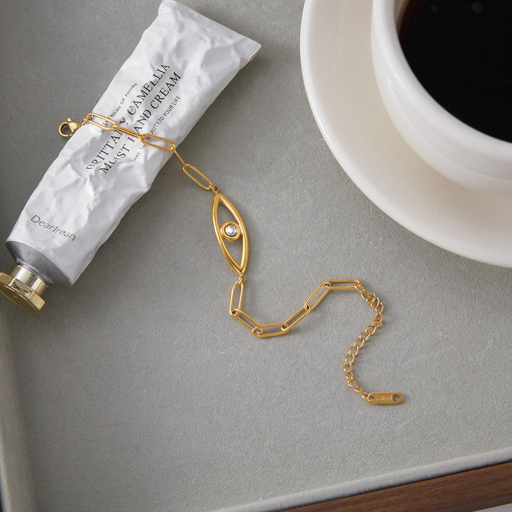 Gold Evil Eye Turquoise Jewelry Set - Layered Bracelets (Chain/Cuff) & Statement Ring | Boho Chic Statement Accessories for Women