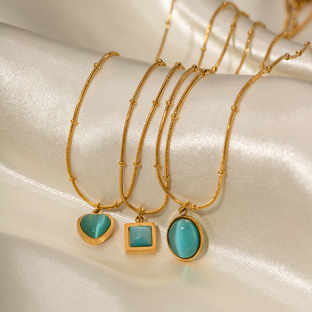 Gold Layered Turquoise Pendant Necklace Set - Heart/Circle/Square Gem Statement Jewelry for Women