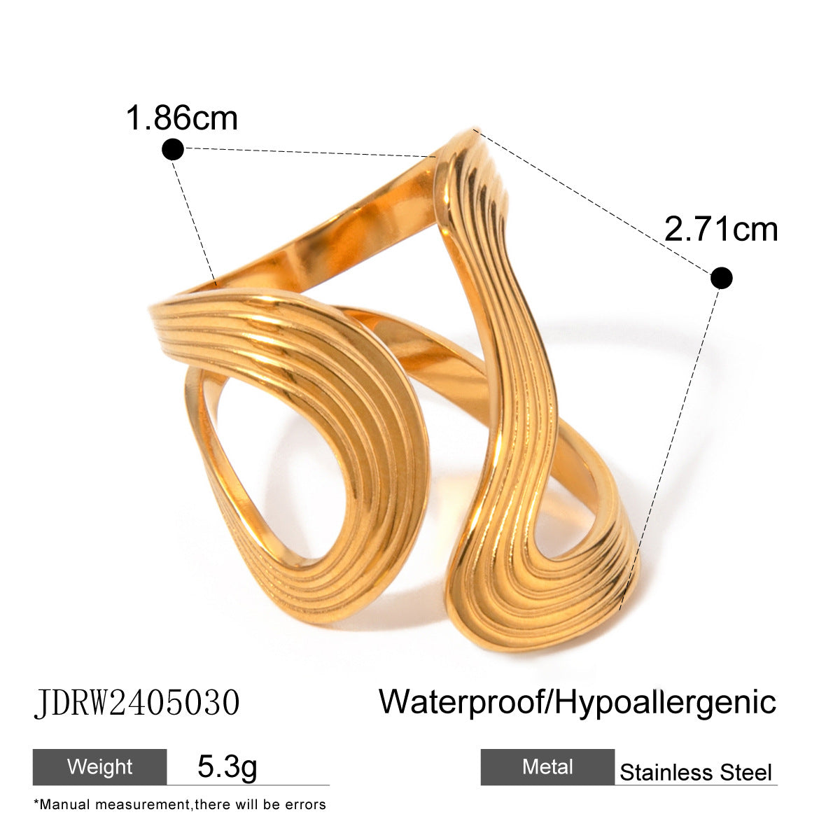 Gold Modern Bold Wave & Curve Ring Set - Rhinestone Accent Open-Band Finger Jewelry for Women (Daily/Brunch/Casual Statement Wear)