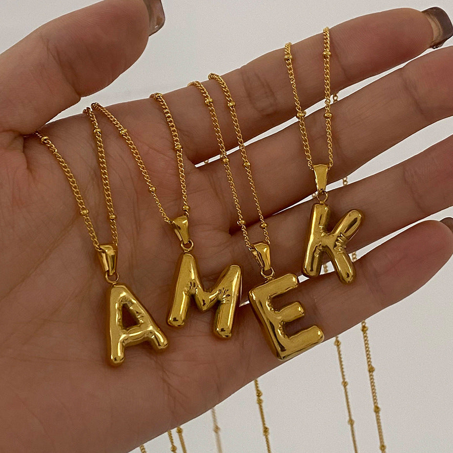 Gold 3D Playful Letter Pendant Necklace Set - Customizable Layered Initial Jewelry for Women (DIY Name/Word Styling, Daily/Casual Wear)