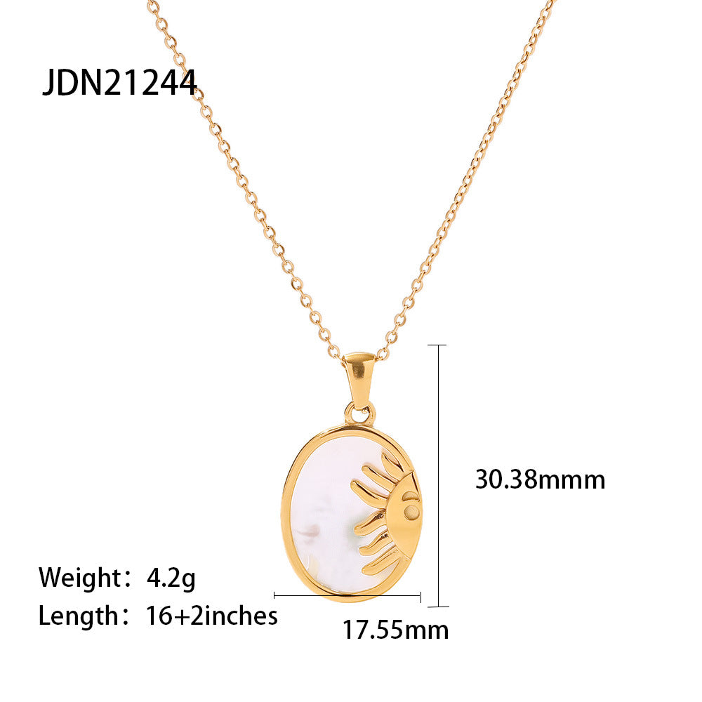 18K Gold-Plated Celestial & Heart Pendant Necklaces Set | Mother-of-Pearl & Crystal-Accented Retro Mystic Jewelry | INS-Style Layered Dainty Necklaces for Women | Versatile Daily Wear & Party Layering Accessories