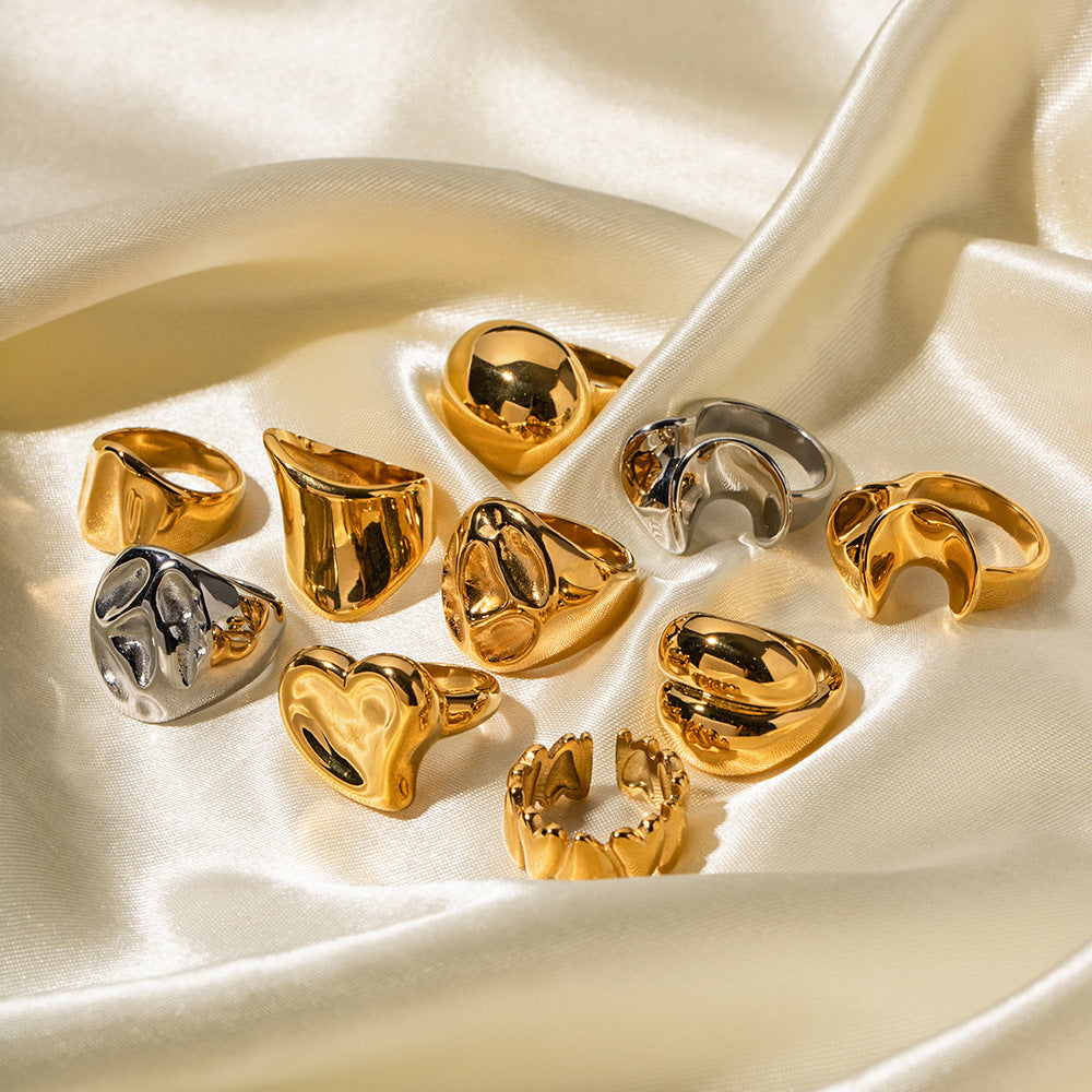 Gold & Silver Sculptural Ring Set - Irregular Modern Shapes | INS-Style Stackable Daily/Brunch Finger Jewelry for Women