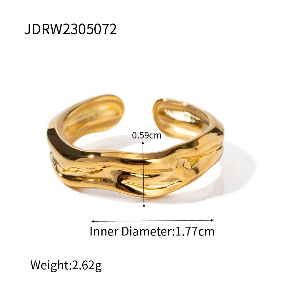 18k Gold Tone Stackable Ring Set - Floral/Irregular/Chain Designs | INS-Style Daily/Brunch Finger Jewelry for Women