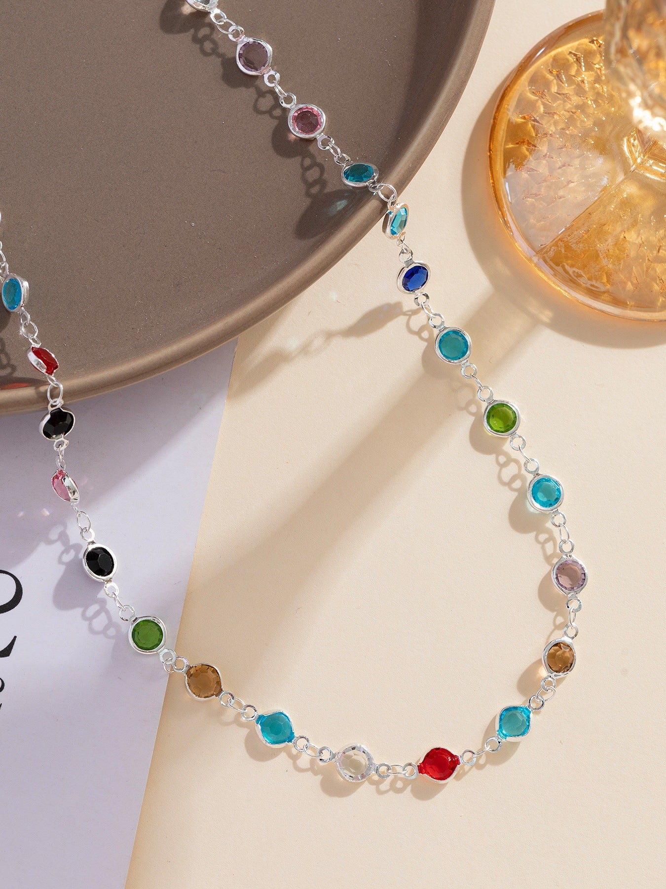 18k Gold Tone Multi-Layer Jewelry Set - Colorful Gem Necklace & Bracelet | INS-Style Daily/Brunch Accessories for Women