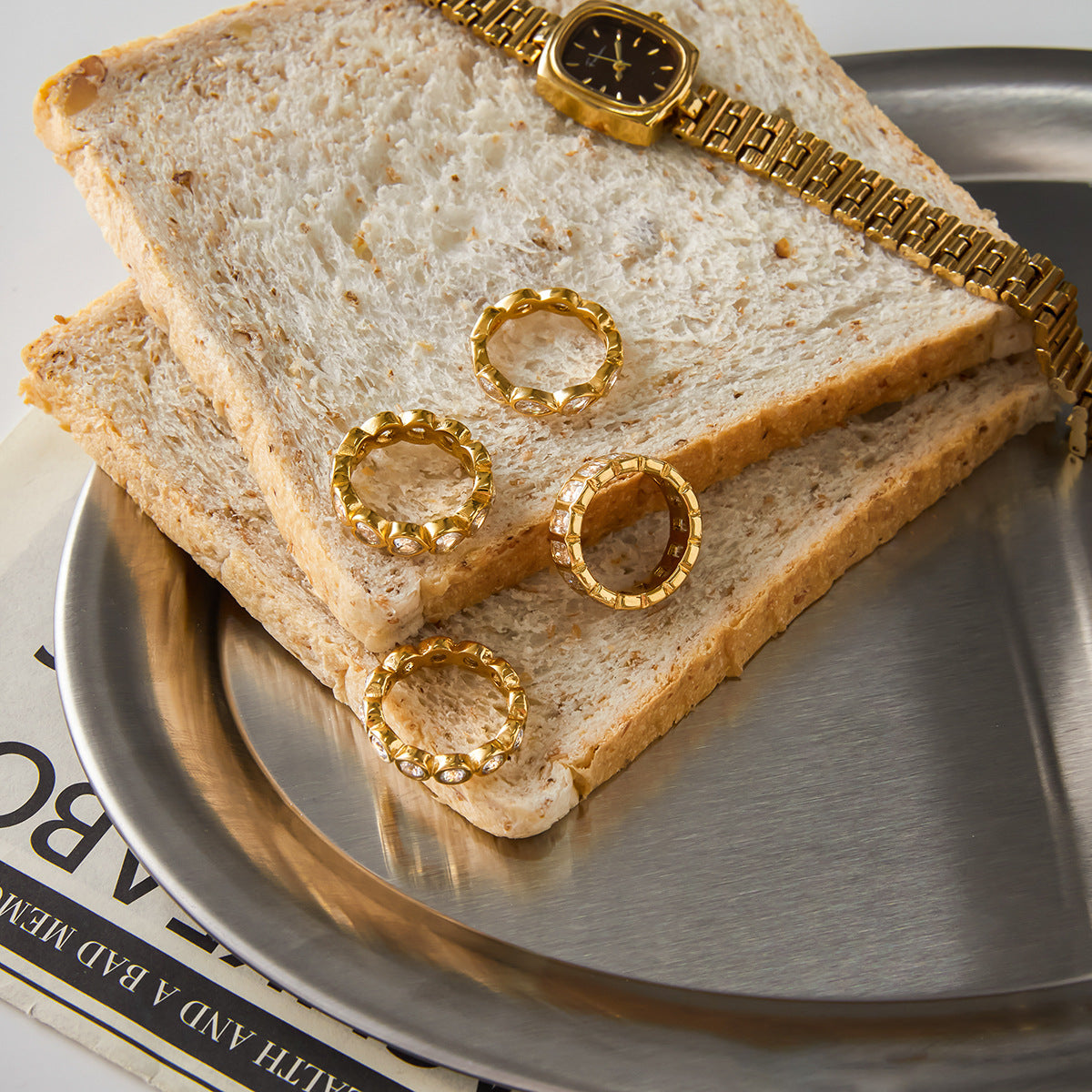 Gold Crystal Ring Set - Teardrop/Square/Heart/Circle Accents | 18k Gold Tone INS-Style Stackable Daily/Brunch Finger Jewelry for Women