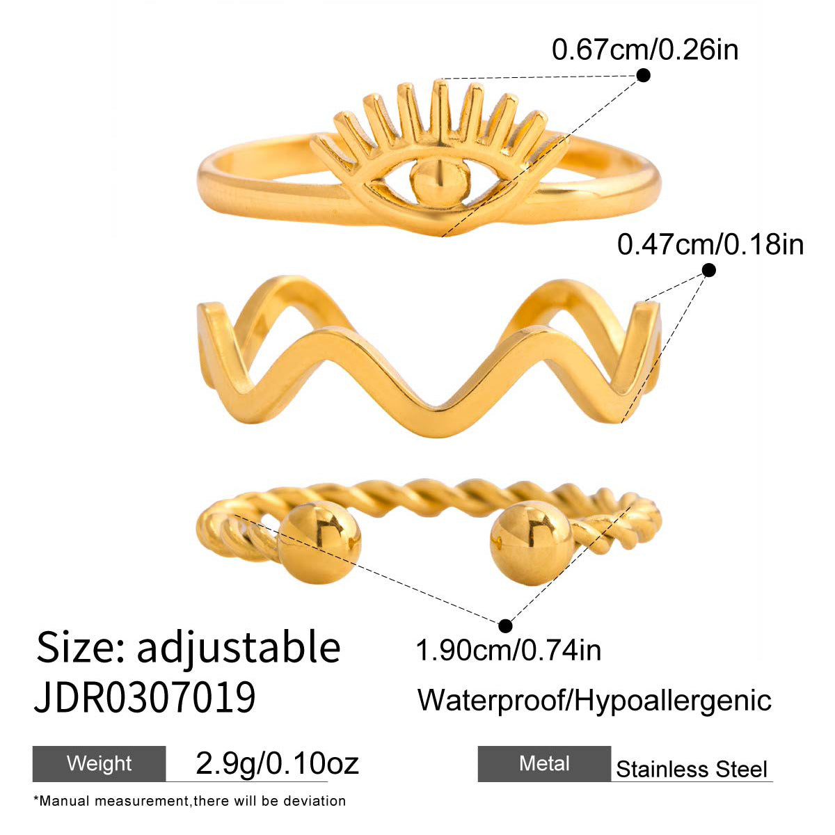 18k Gold Tone Evil Eye Ring Set - Crystal/Colorful Eye Designs | INS-Style Stackable Daily/Brunch Finger Jewelry for Women