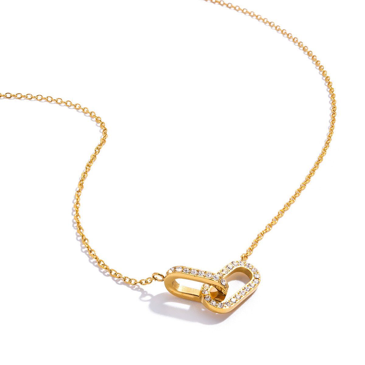 Gold Double-Layer Rhinestone Necklace - Circular & Rectangular Pendants | Modern Minimalist Daily/Brunch Neck Jewelry for Women