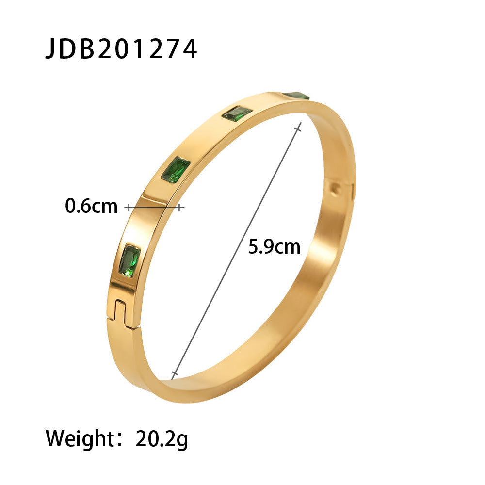18k Gold Tone Emerald & Crystal Bangle Set - Sleek Striped Designs | INS-Style Stackable Daily/Brunch Wrist Jewelry for Women