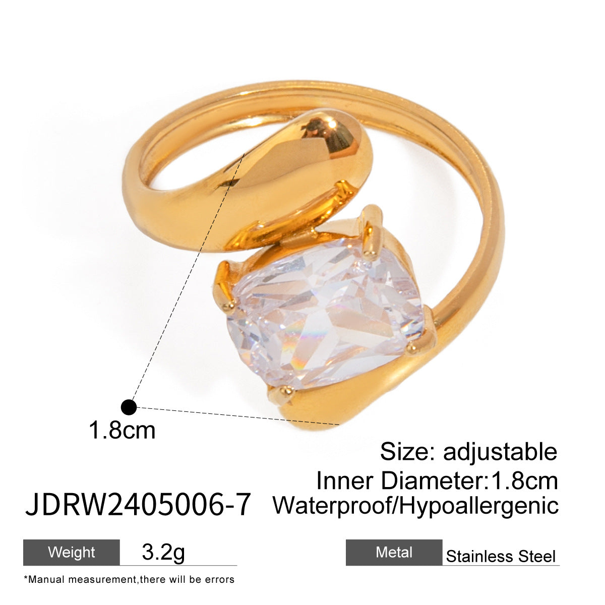 18k Gold Tone Irregular Crystal Ring Set - Bold Statement Bands | INS-Style Daily/Brunch Finger Jewelry for Women