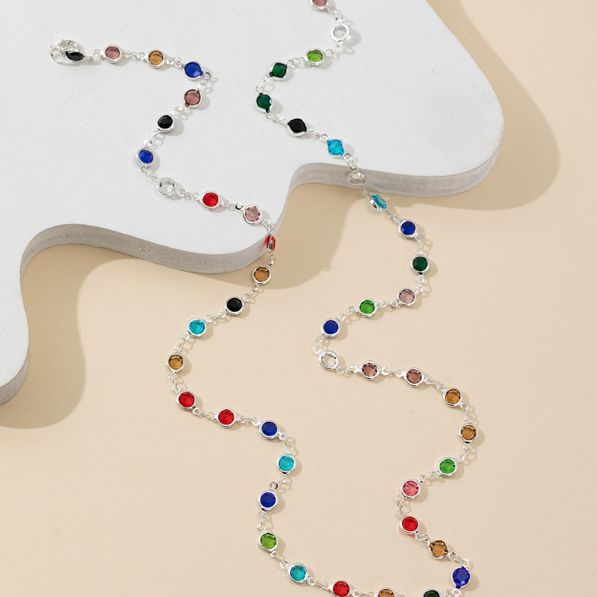 18k Gold Tone Multi-Layer Jewelry Set - Colorful Gem Necklace & Bracelet | INS-Style Daily/Brunch Accessories for Women