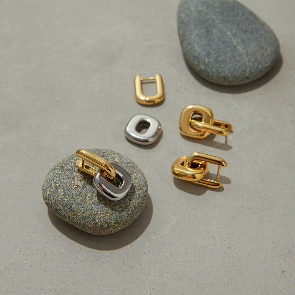 Klobige Gold-Glieder-Creolen – Ausdrucksstarke Statement-Ohrringe für Damen, moderne minimalistische 18-Karat-vergoldete Creolen für Alltag und Party 