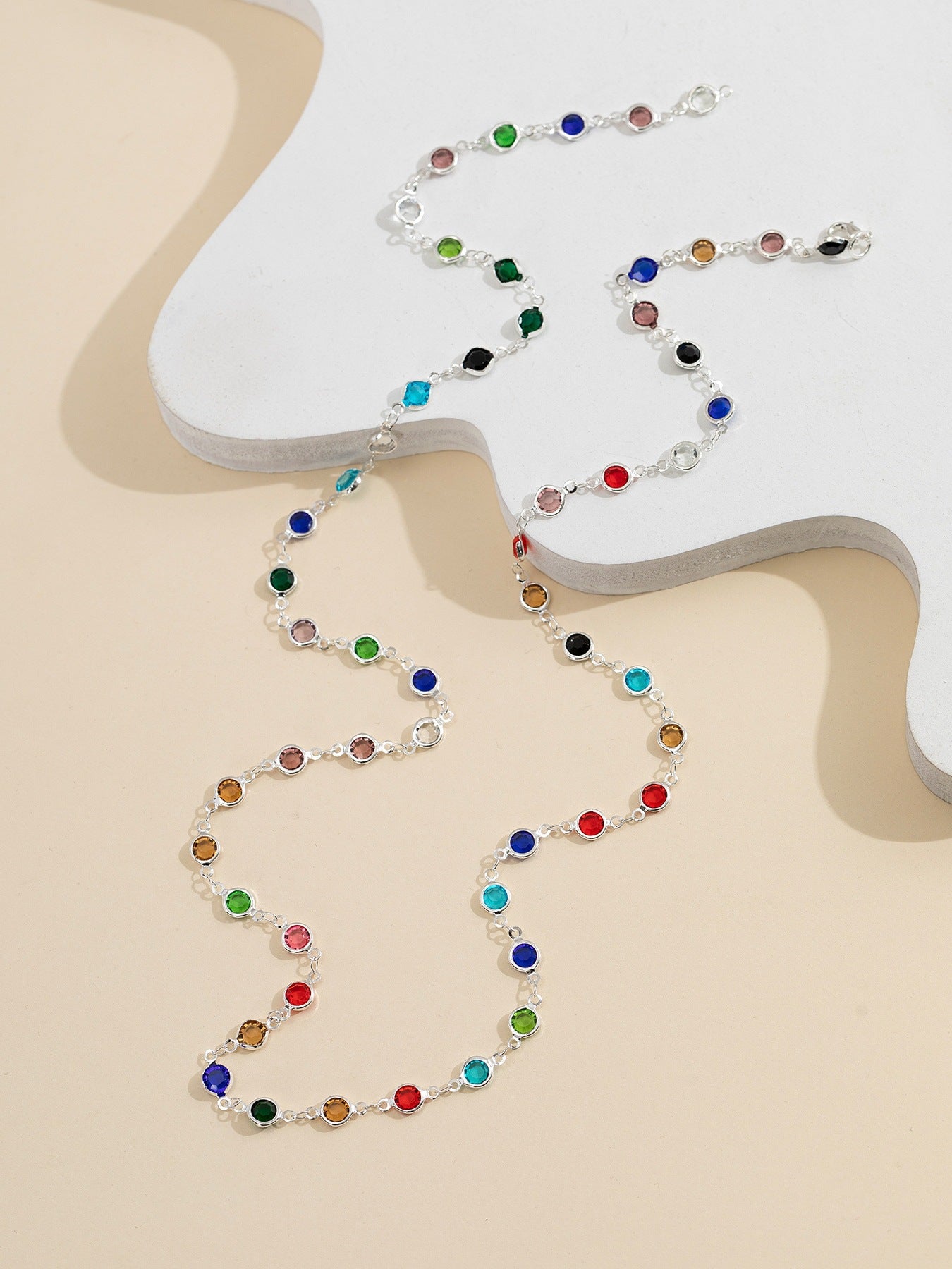 18k Gold Tone Multi-Layer Jewelry Set - Colorful Gem Necklace & Bracelet | INS-Style Daily/Brunch Accessories for Women