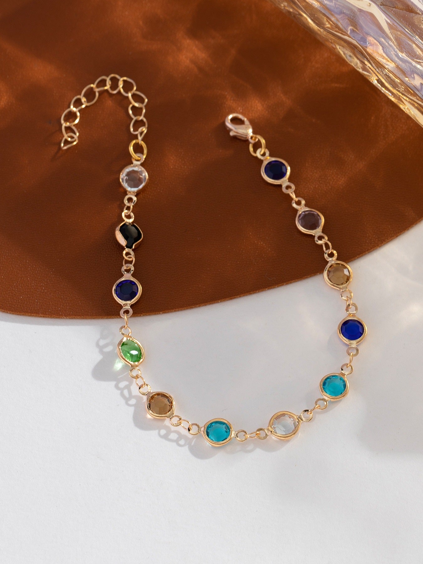 18k Gold Tone Multi-Layer Jewelry Set - Colorful Gem Necklace & Bracelet | INS-Style Daily/Brunch Accessories for Women