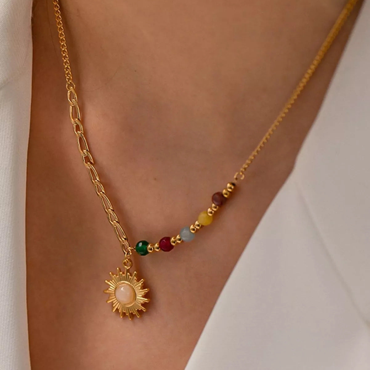 Gold Layered Boho Necklaces Set - Flower/Colorful Gem/Starfish/Pearl Charms | Summer Casual Statement Jewelry for Women