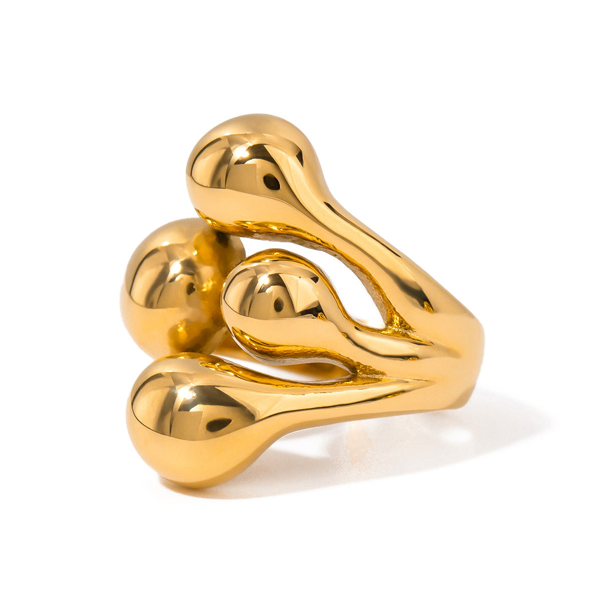 Gold Modern Bold Ring Set - Sculpted Multi-Drop & Oversized Glossy Finger Jewelry for Women (Daily/Brunch/Casual Statement Wear)