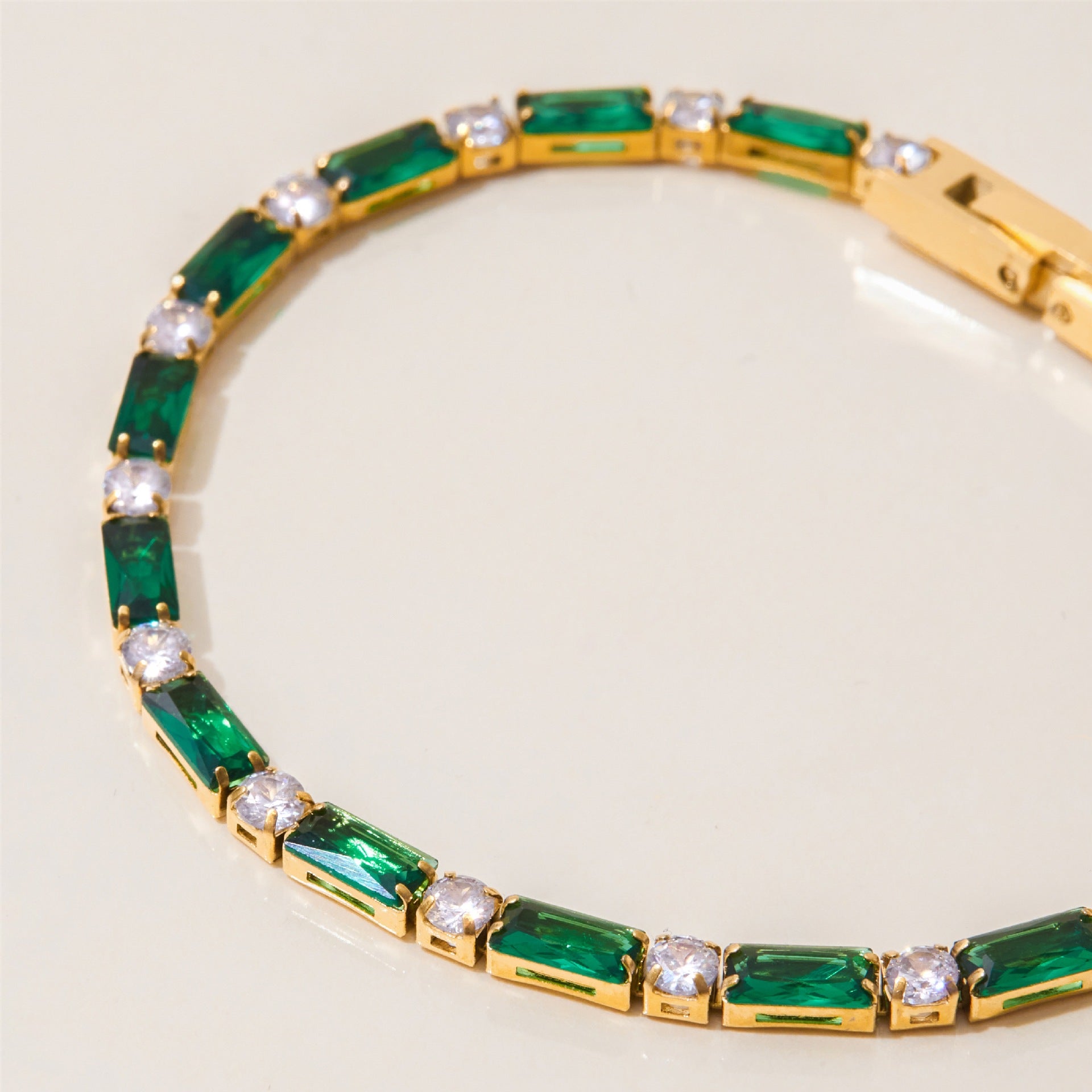 18k Gold Tone Emerald Bracelet Set - Heart/Square Gem Designs | INS-Style Stackable Daily/Brunch Wrist Jewelry for Women