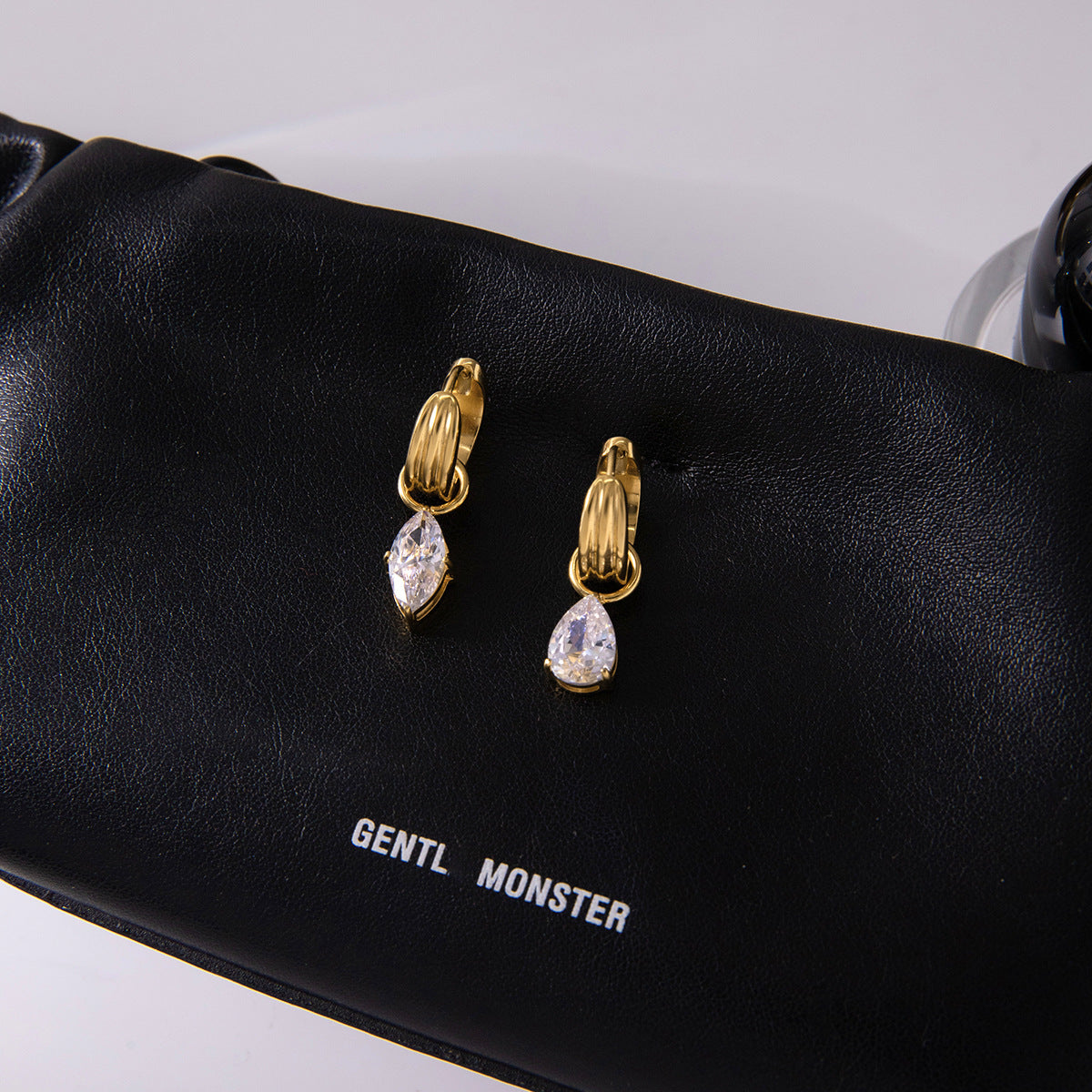 Gold Crystal Ear Set - Stone Cuff/Pear Huggies/Drop Studs | 18k Gold Tone INS-Style Daily/Brunch Ear Jewelry for Women