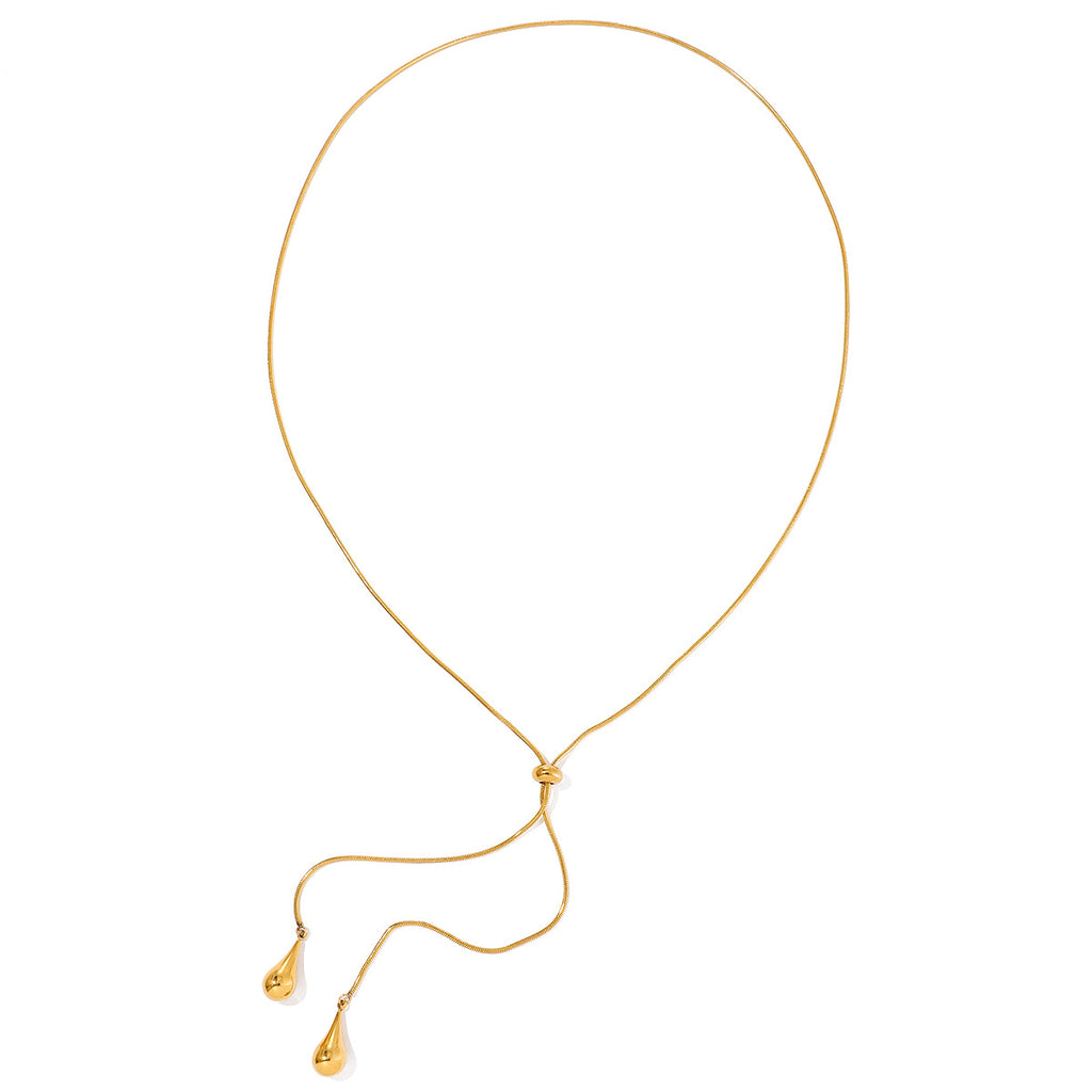 Gold Adjustable Y-Drop Necklace - Double Teardrop Pendant | Modern Elegant Lariat Jewelry for Women (Daily/Date Night/Casual Wear)