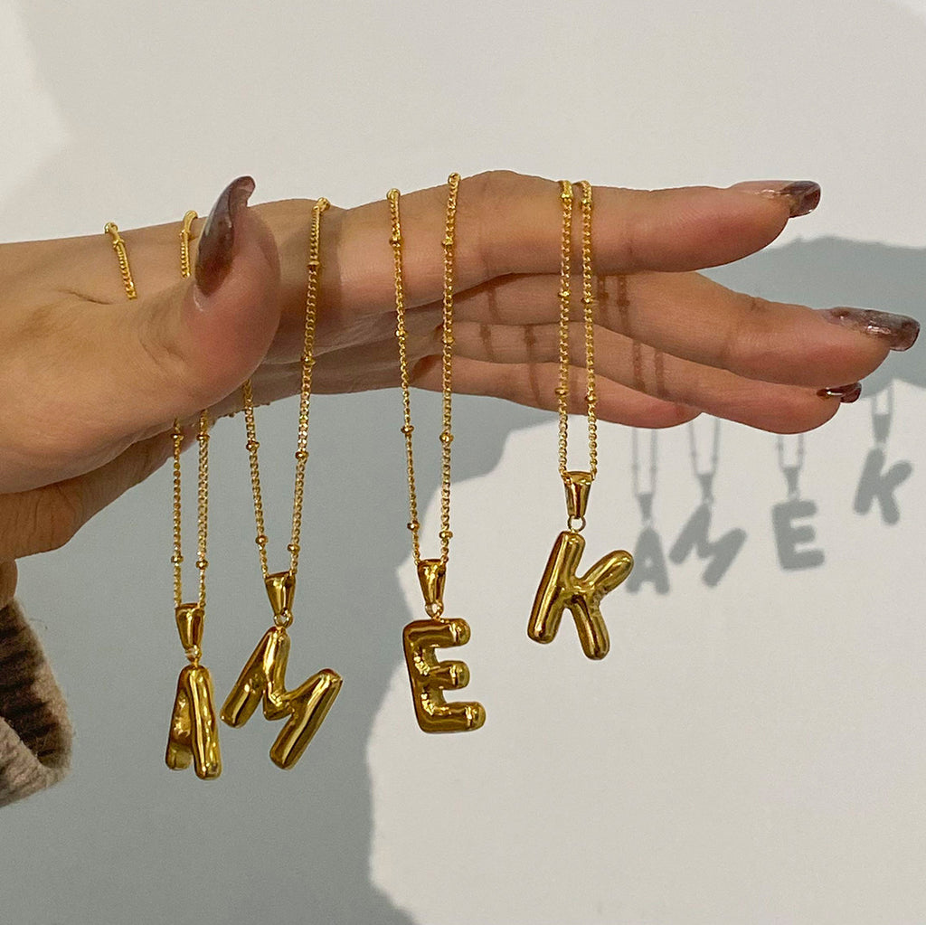 Gold 3D Playful Letter Pendant Necklace Set - Customizable Layered Initial Jewelry for Women (DIY Name/Word Styling, Daily/Casual Wear)