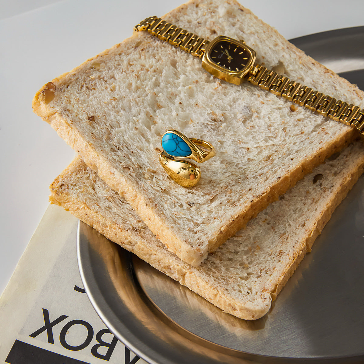 Gold Evil Eye Teardrop Ring Set - Turquoise/Pearl/Tiger Eye/Abalone Shell Stackable Statement Jewelry for Women