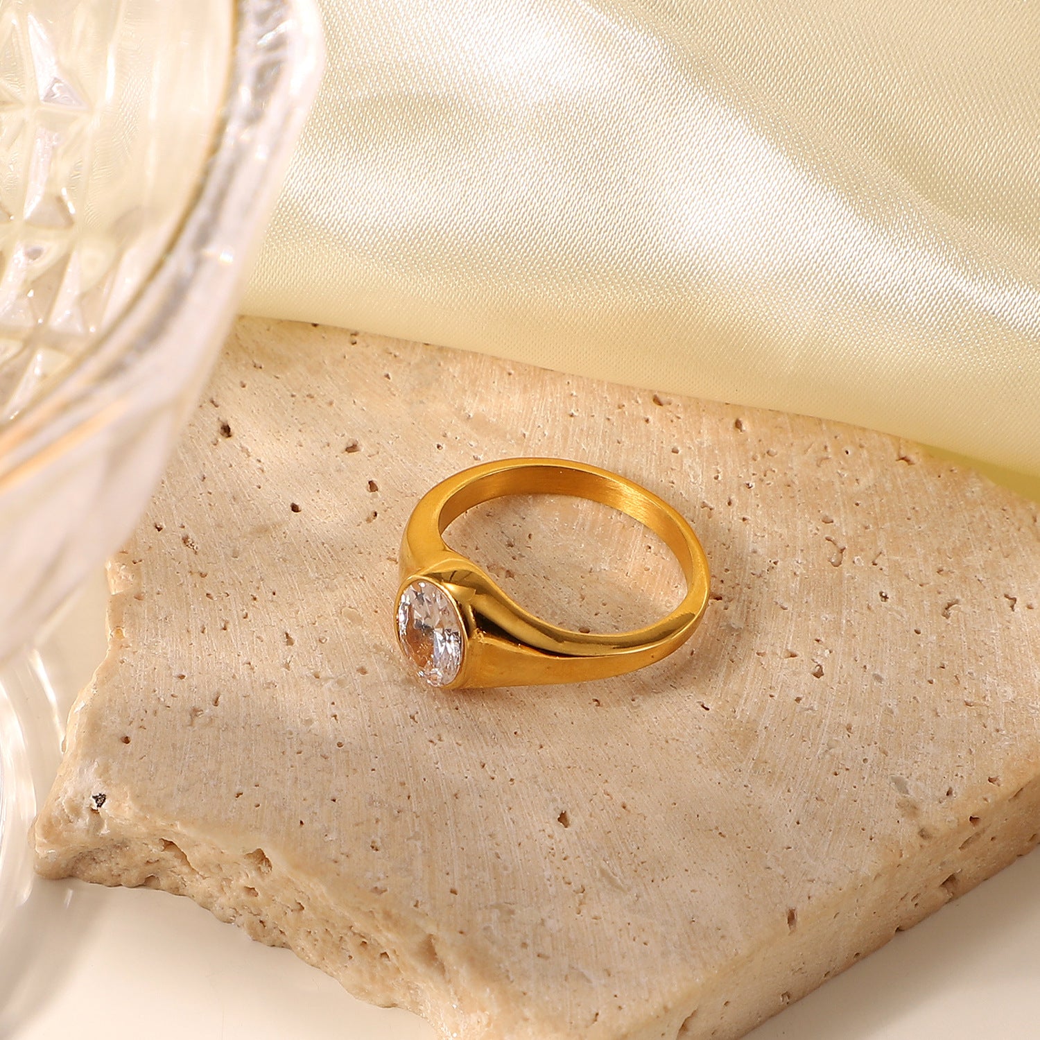 Gold Emerald Jewelry Set - 18k Gold Tone Necklace & Rings | INS-Style Daily/Brunch Luxury Accessories for Women