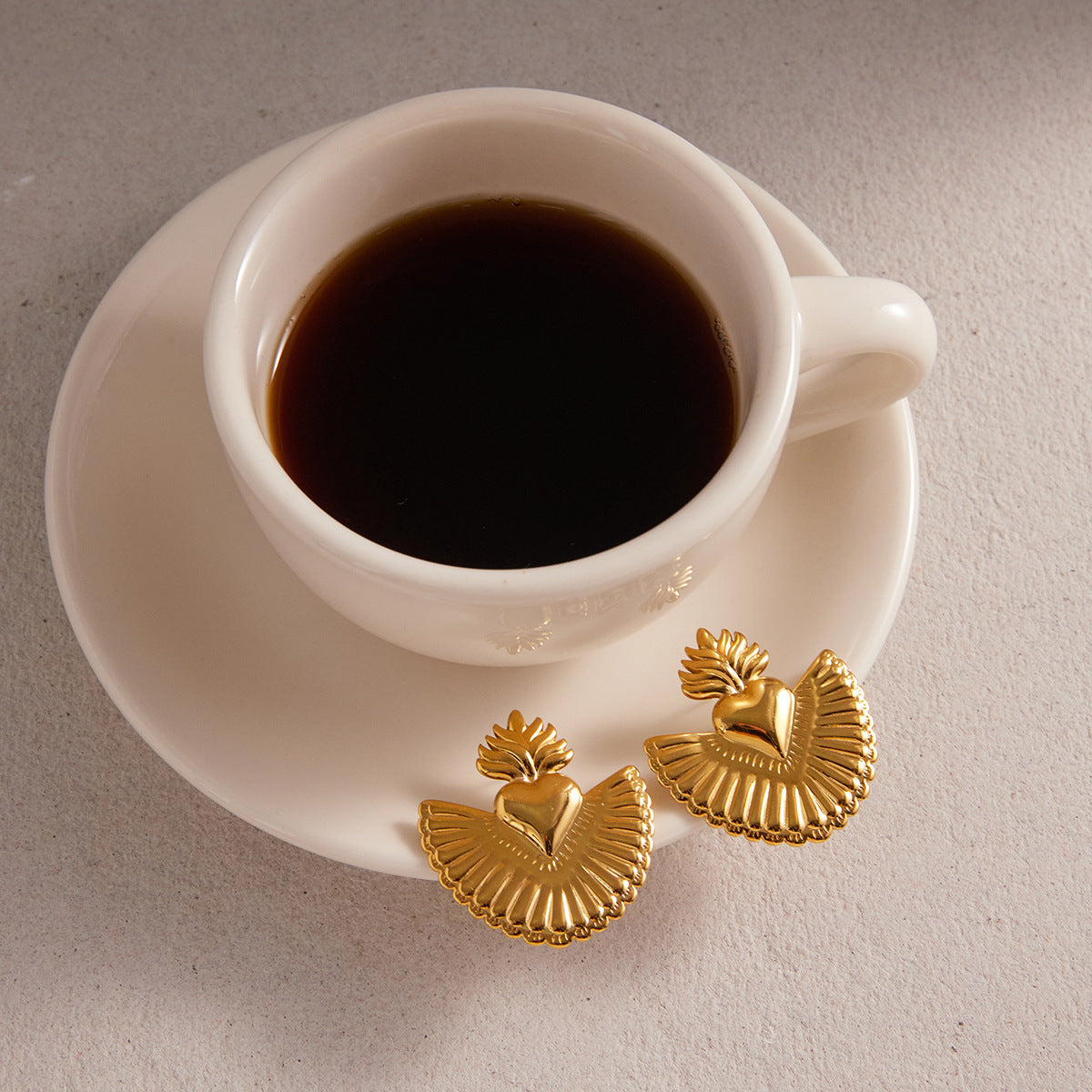 Artistic Golden Sacred Heart Statement Earrings - Vintage-Inspired Bold Jewelry for Women