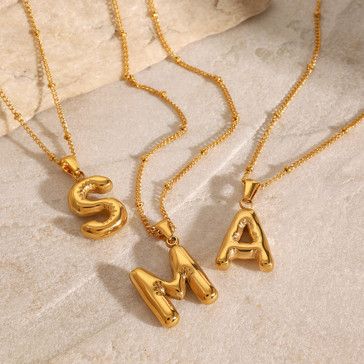 Gold 3D Playful Letter Pendant Necklace Set - Customizable Layered Initial Jewelry for Women (DIY Name/Word Styling, Daily/Casual Wear)