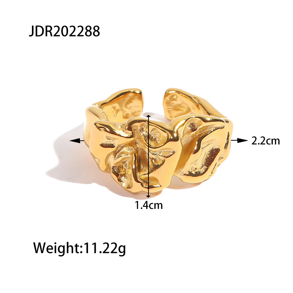 18k Gold Tone Stackable Ring Set - Floral/Irregular/Chain Designs | INS-Style Daily/Brunch Finger Jewelry for Women