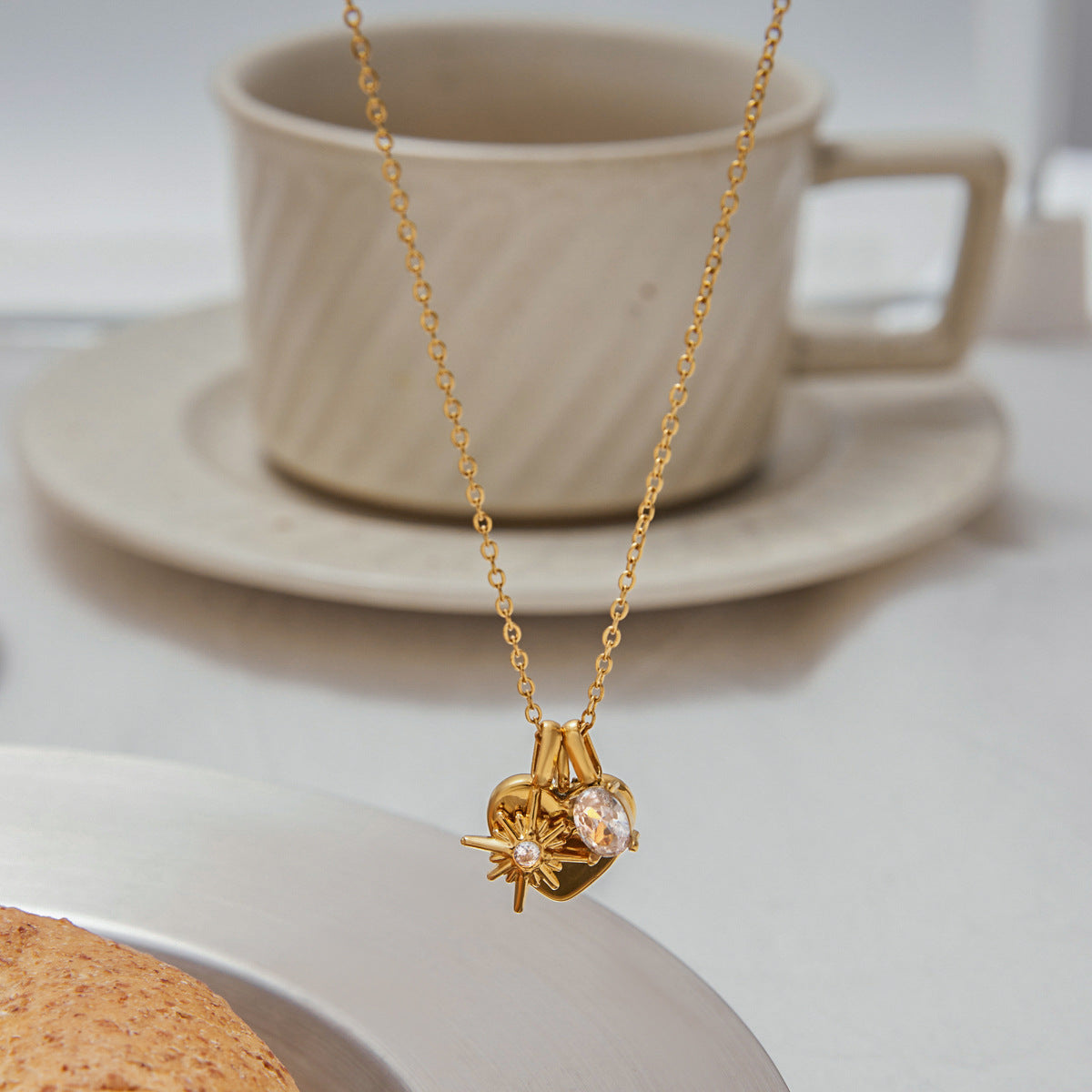 Gold Heart Initial Pendant Necklace - Crystal Accent & Adjustable Chain | INS-Style Daily/Brunch Neck Jewelry for Women