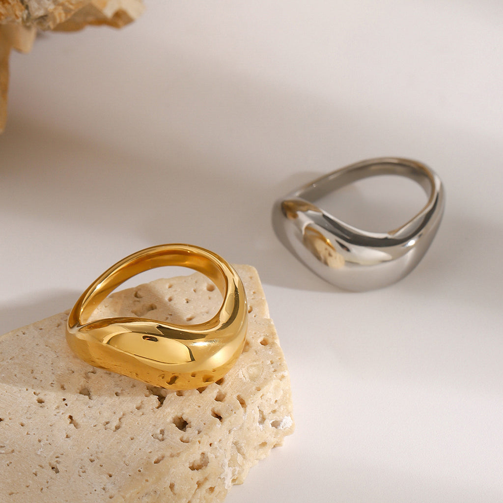 18K Gold-Plated & Silver-Tone Chunky Twisted Statement Rings | Stainless Steel Folded Texture Wide Band Rings | Trendy INS-Style Minimalist Bold Jewelry for Women | Versatile Daily Wear & Party Stackable Rings