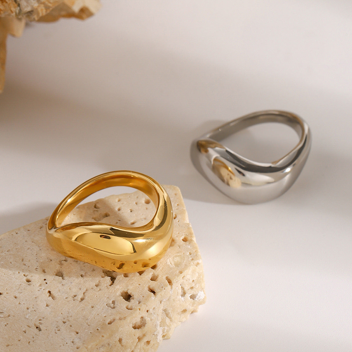 18K Gold-Plated & Silver-Tone Chunky Twisted Statement Rings | Stainless Steel Folded Texture Wide Band Rings | Trendy INS-Style Minimalist Bold Jewelry for Women | Versatile Daily Wear & Party Stackable Rings