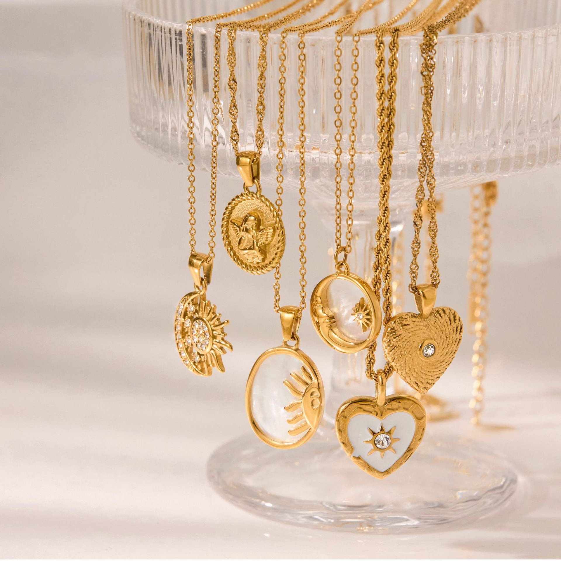 Gold Celestial Heart Angel Necklace Set - Vintage-Inspired Multi-Style Dainty Necklaces for Women