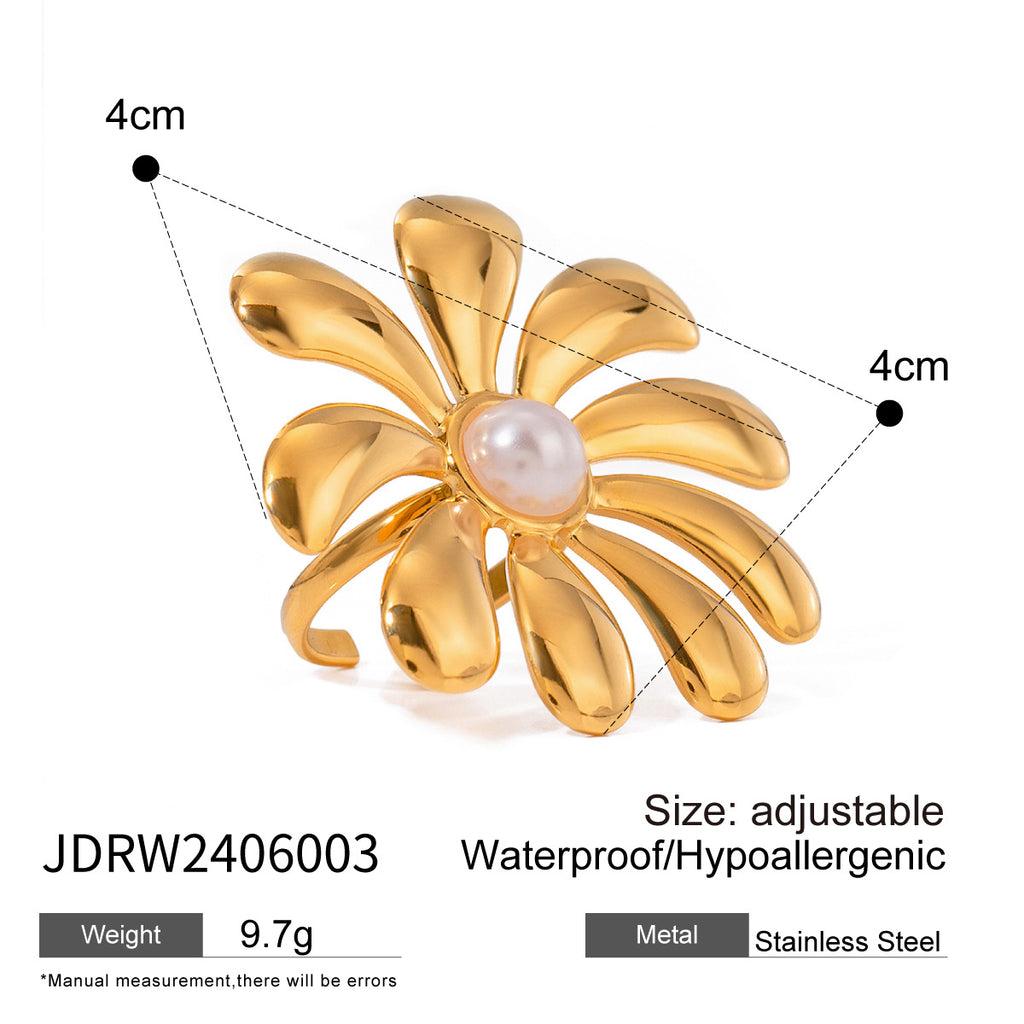 18k Gold Tone Pearl-Accent Ring Set - Flower/Bow/Spiral Designs | INS-Style Stackable Daily/Brunch Finger Jewelry for Women