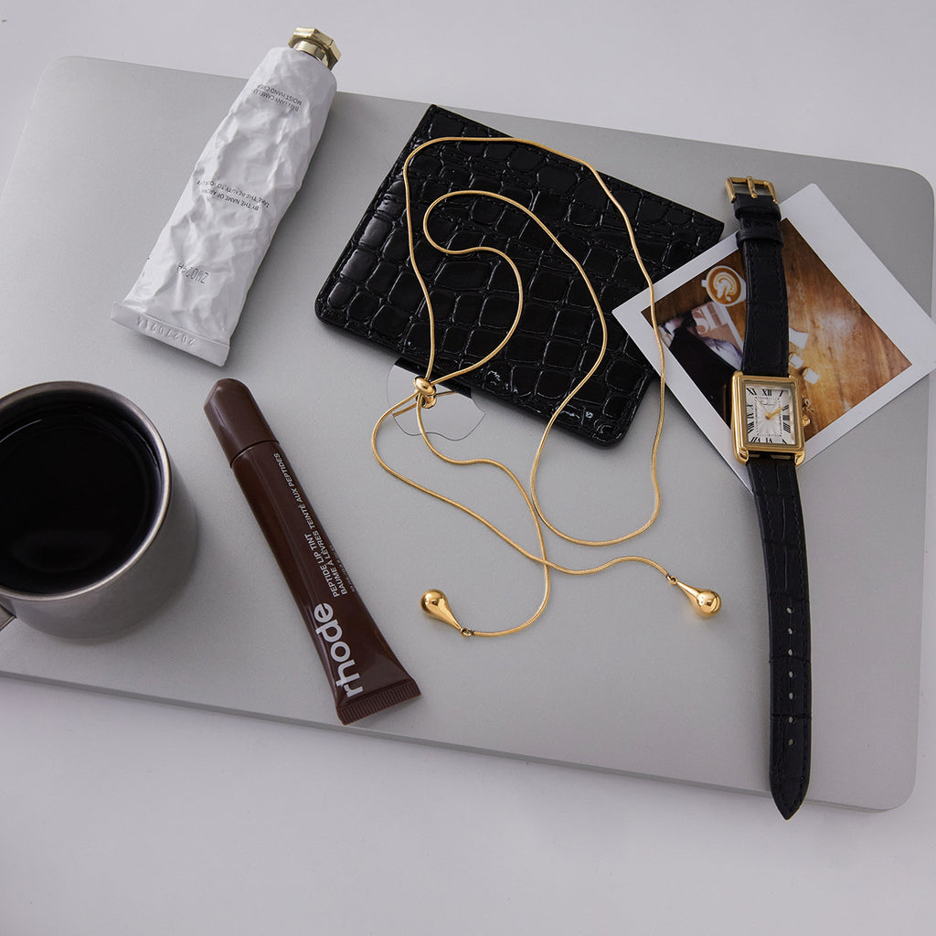 Gold Adjustable Y-Drop Necklace - Double Teardrop Pendant | Modern Elegant Lariat Jewelry for Women (Daily/Date Night/Casual Wear)