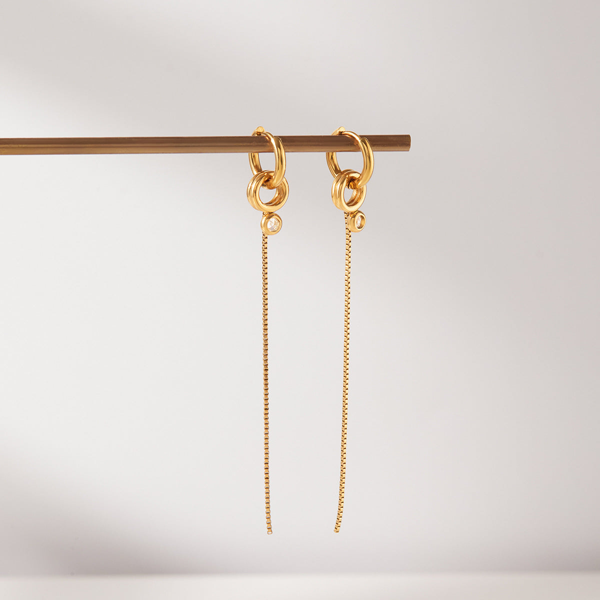 Gold Hoop Tassel CZ Dangle Earrings - Minimalist Long Chain Statement Jewelry for Women