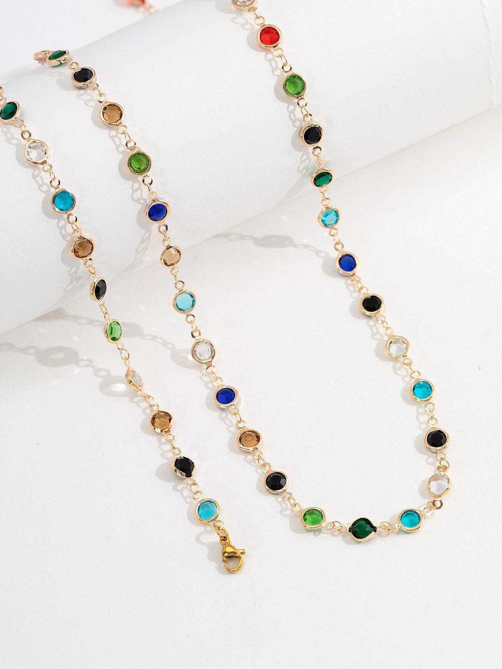 18k Gold Tone Multi-Layer Jewelry Set - Colorful Gem Necklace & Bracelet | INS-Style Daily/Brunch Accessories for Women