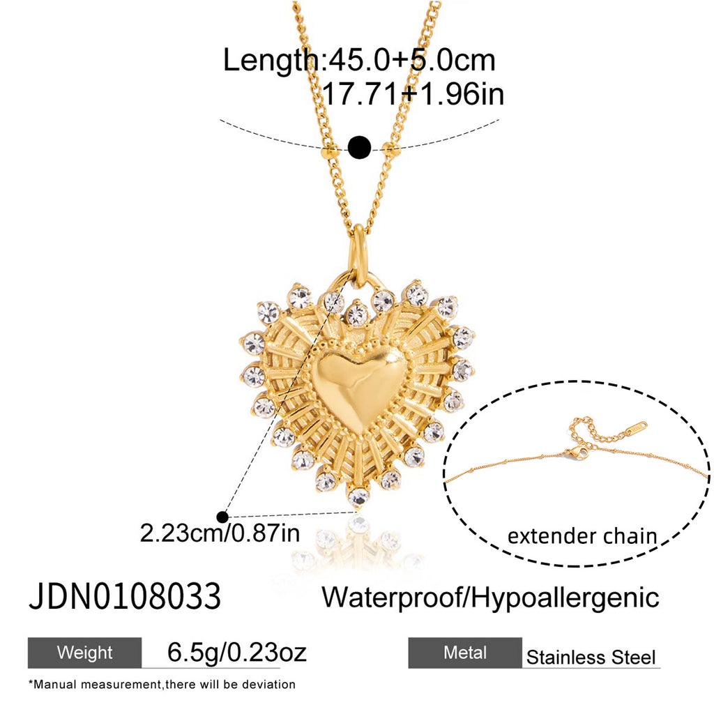 18k Gold Tone Double Layer Necklace Set - Heart Crystal Pendant & Snake Chain Choker | INS-Style Daily/Brunch Neck Jewelry for Women