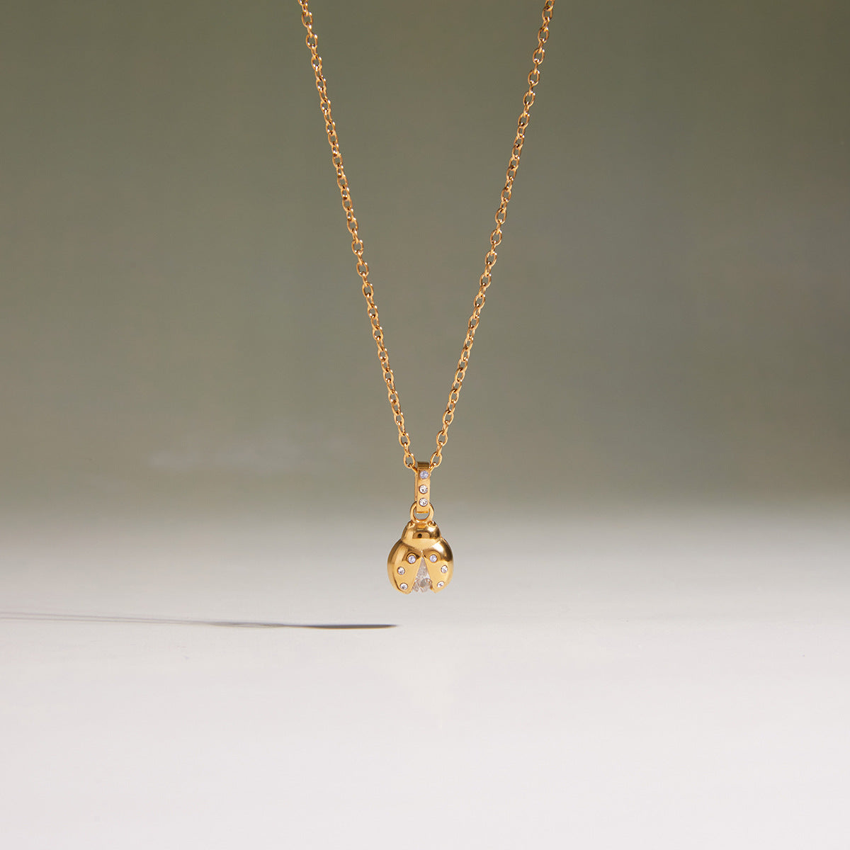 Gold Layered Insect Pendant Necklace Set - CZ Ladybug Dragonfly Statement Jewelry for Women